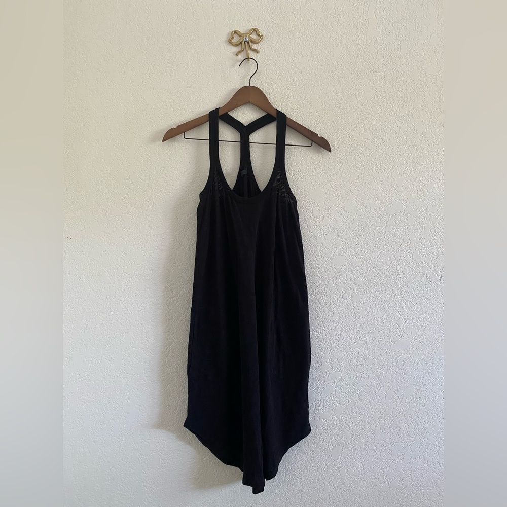 ATM Anthony Thomas Melillo Racerback Slub Black Cotton Tank Dress Pockets Small